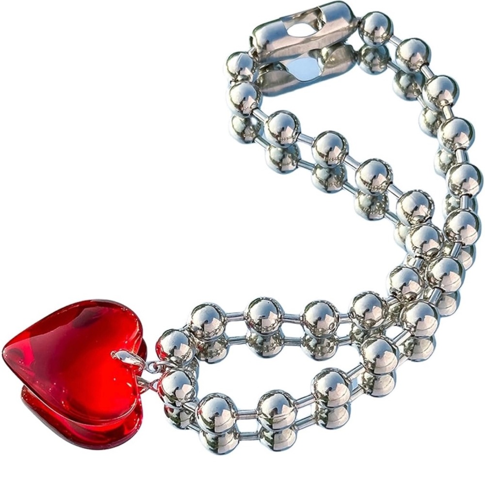 Glass Red Heart ♥️ Valentines Day Necklace Y2K❤️❤️❤️❤️❤️